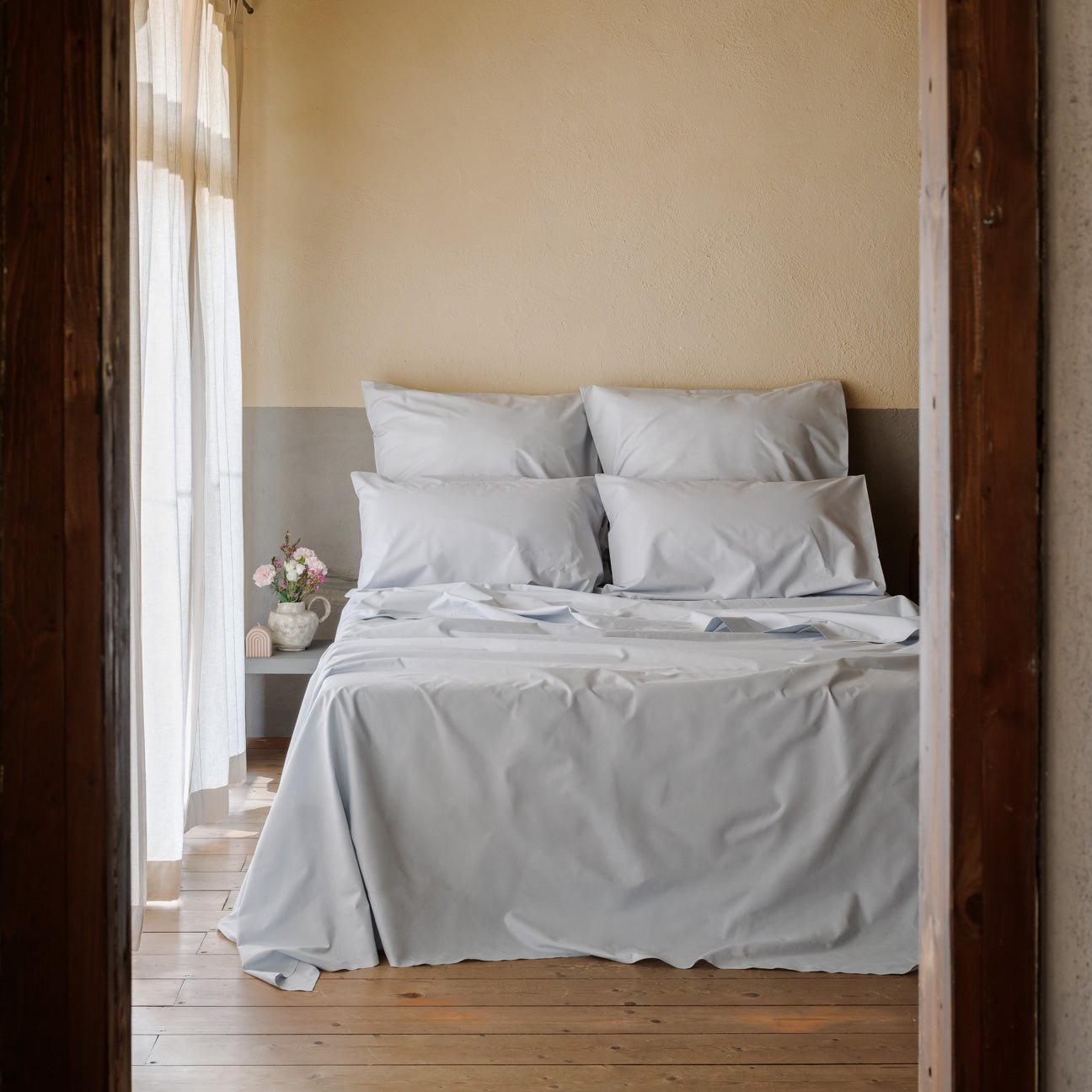 Lenzuola Matrimoniali In Cotone Percalle 144 Fili - Set Con Lenzuolo Sotto Elastico Perimetrale - Foto 6