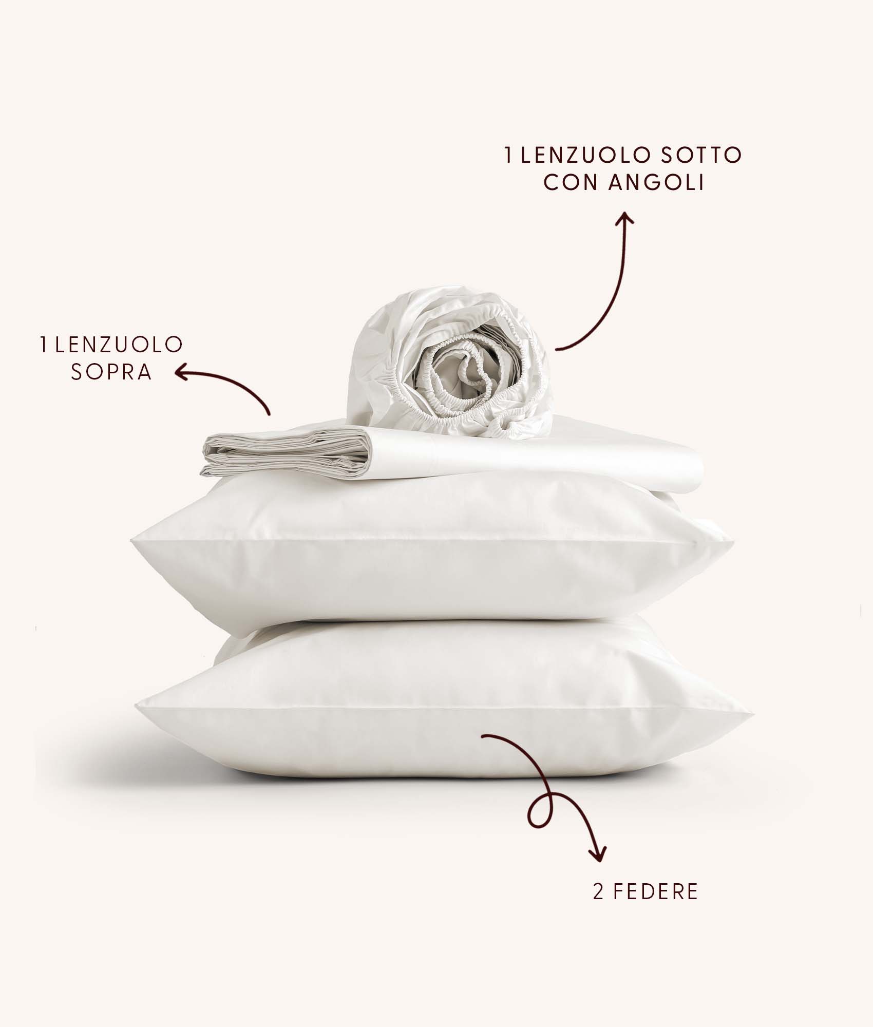 completo lenzuola Dalfilo: 1 lenzuolo sotto con angoli + 1 lenzuolo sopra + 2 federe