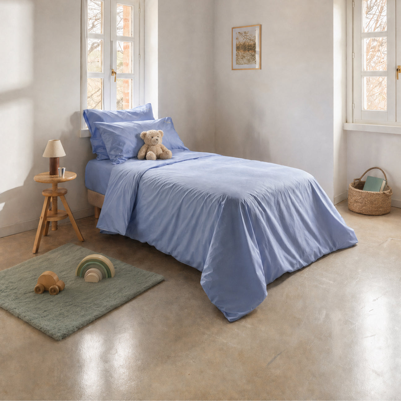 Completo copripiumino bimbi
- 1 PIAZZA (80x190 cm)- Cielo- Percalle - Dalfilo