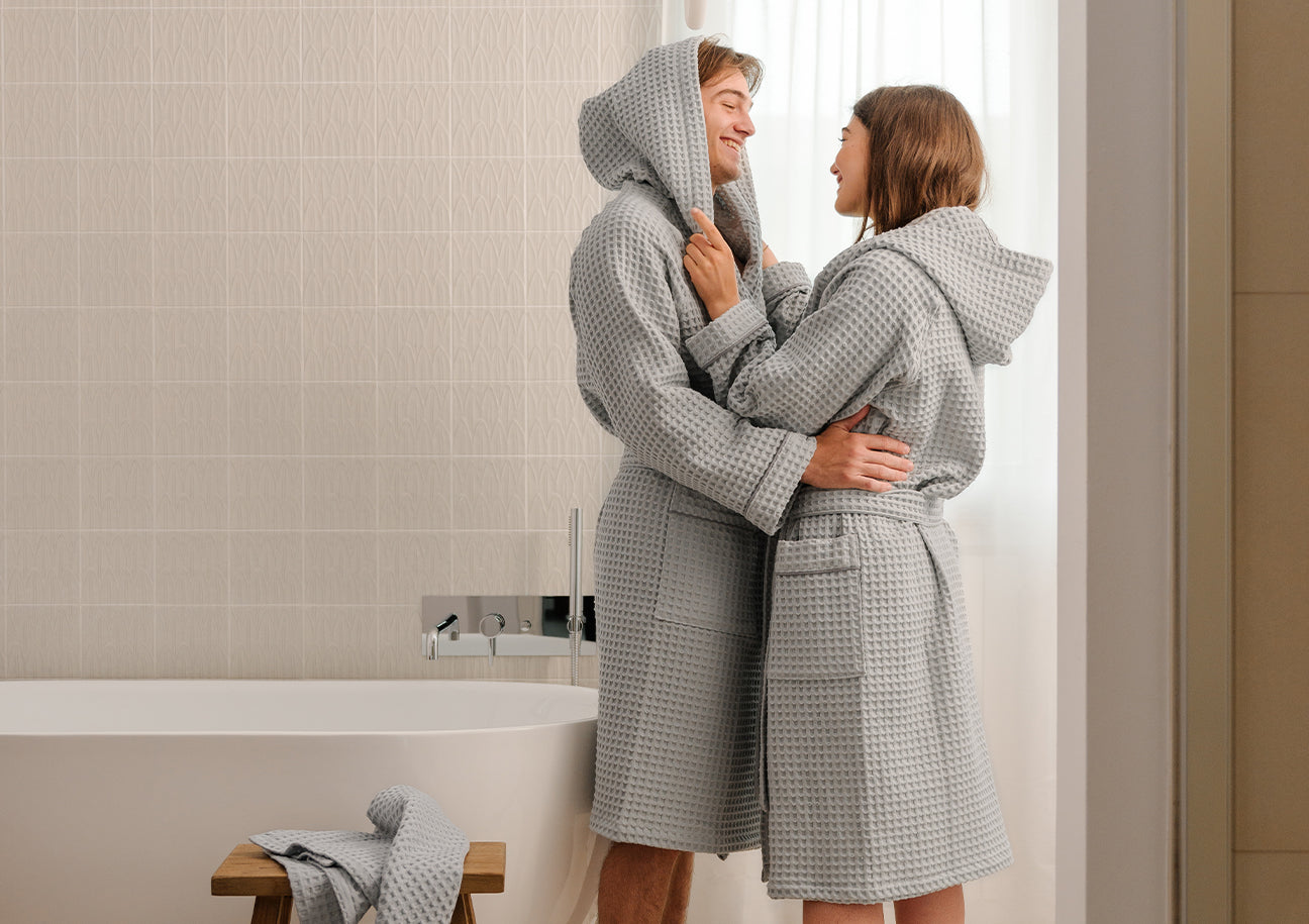 accappatoio nido d'ape con cappuccio