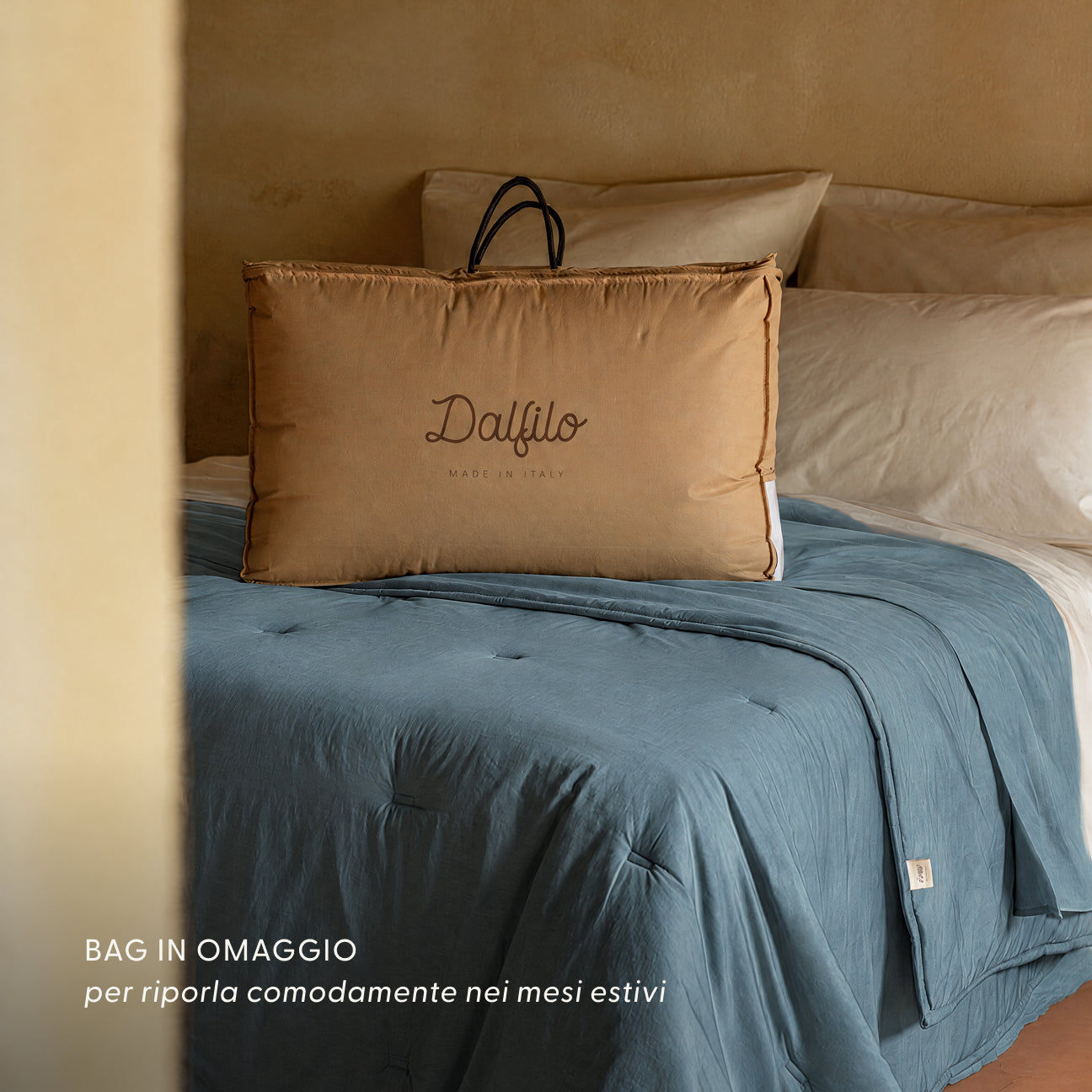 Trapunta in percalle lavato
- 265x265 cm- Denim- Percalle lavato - Dalfilo