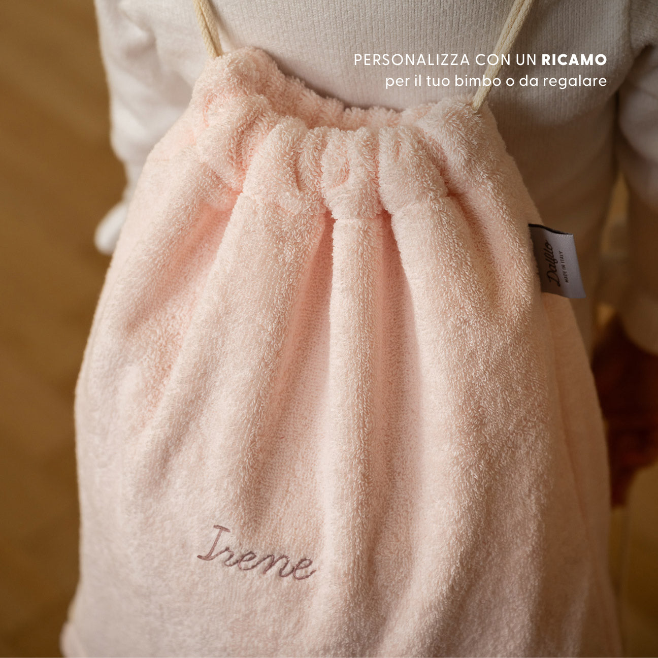 Sacca bimbi
- Taglia unica- Rosa ciliegio- Cotone classico - Dalfilo